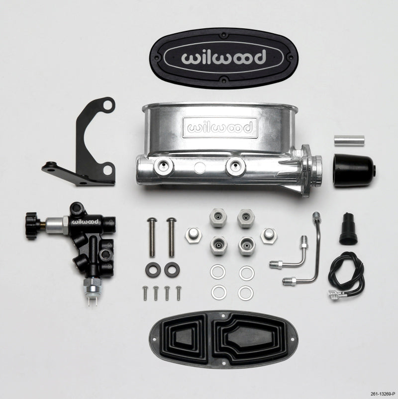 Wilwood HV Tandem M/C Kit w L/H Bracket & Prop Valve - 1" Bore,Ball Burnished