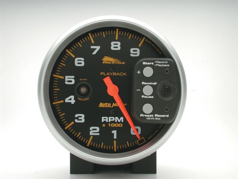 Autometer Pro-Cycle Gauge Tach 5in 9K Rpm Pedestal W/ Rpm Playback Black 19266 Main Image