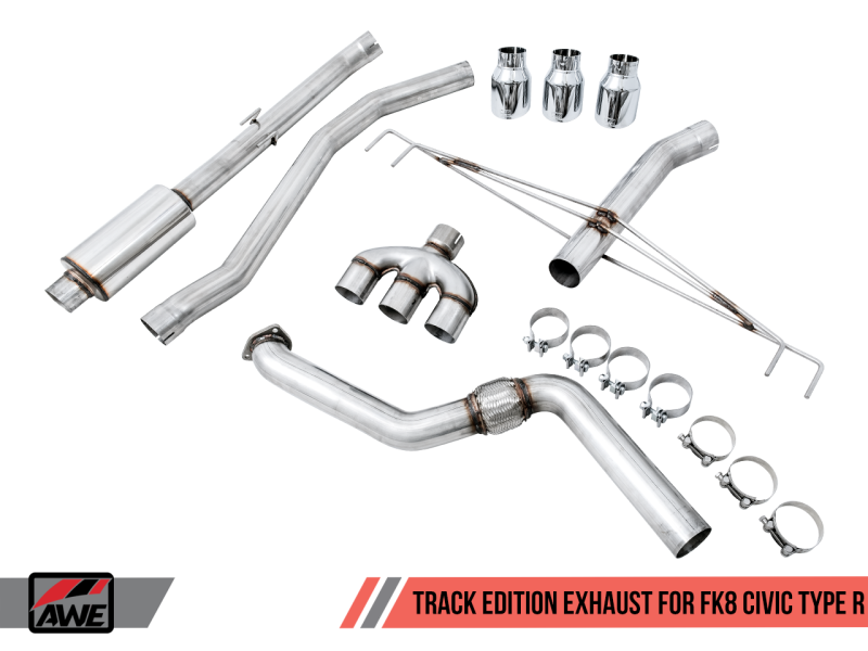 AWE Tuning 2017+ Honda Civic Type R Track Edition Exhaust w/Front Pipe & Triple Chrome Silver Tips 3020-52000