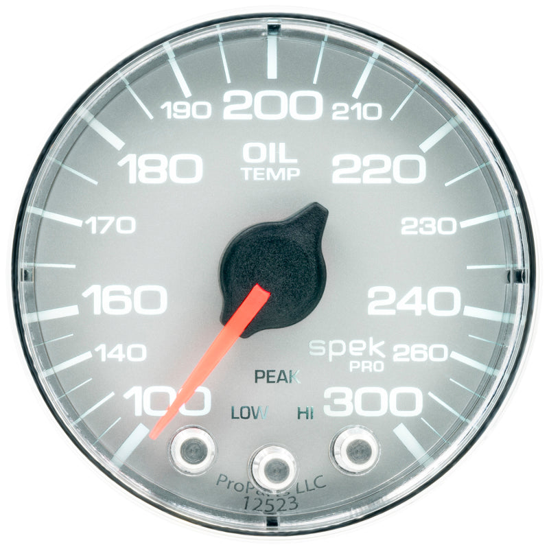 Autometer Spek-Pro Gauge Oil Temp 2 1/16in 300f Stepper Motor W/Peak & Warn Slvr/Chrm P322218