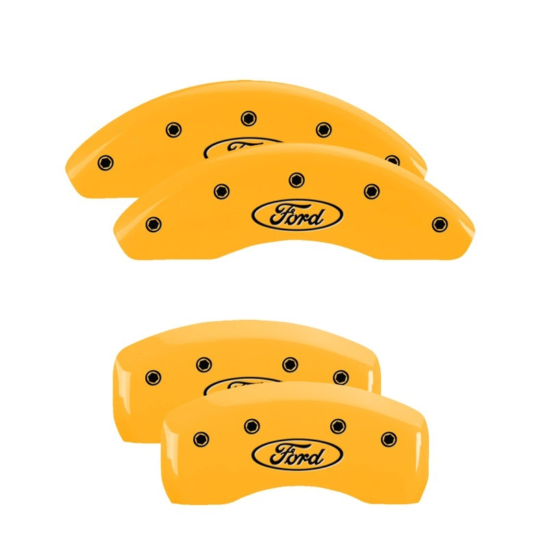 MGP 4 Caliper Covers Engraved Front & Rear Ford Oval Yellow Finish Black Char 21 Ford Bronco Sport 10255SFRDYL