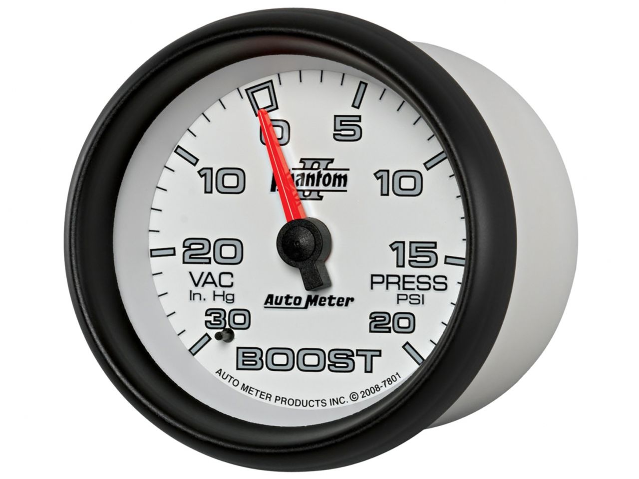 Autometer Gauge, Vac/Boost, 2 5/8", 30inHg-20Psi, Mechanical, Phantom II