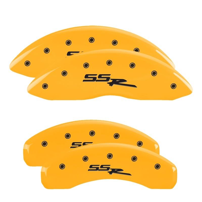 MGP 4 Caliper Covers Engraved Front & Rear Ssr Yellow Finish Black Char 2004 Chevrolet SSR 14031SSSRYL Main Image