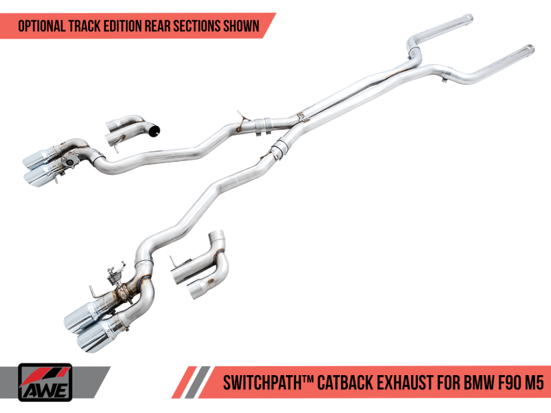 AWE Tuning 18-19 BMW M5 (F90) 4.4T AWD SwitchPath Cat-back Exhaust - Chrome Silver Tips 3025-42062