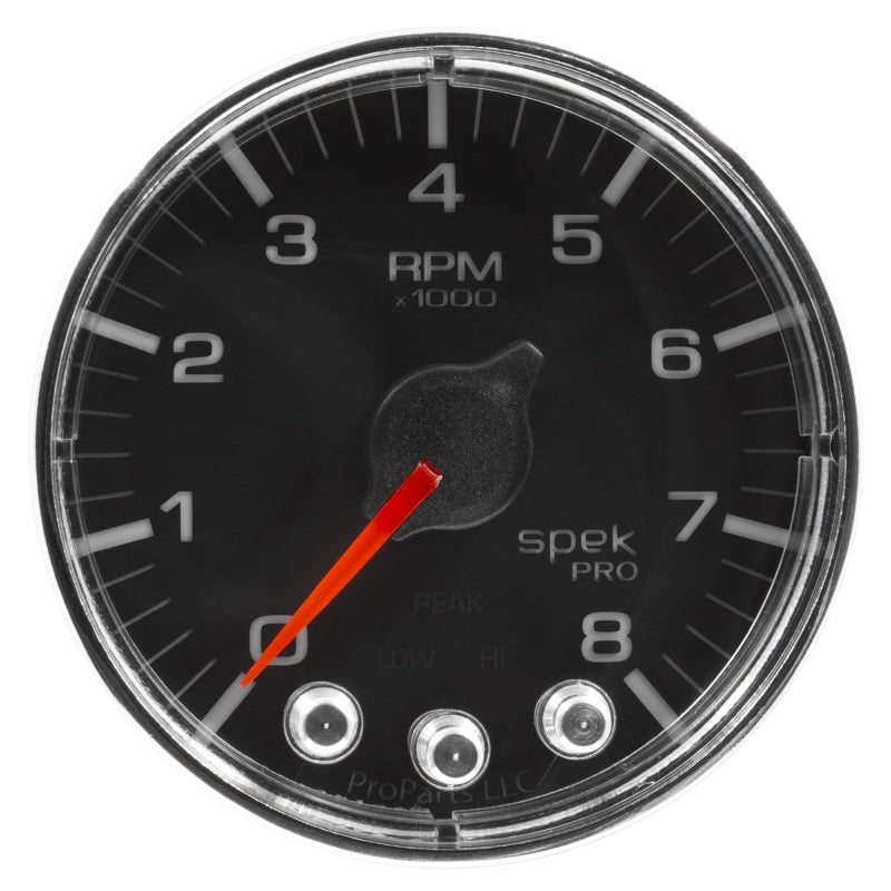 Autometer Spek-Pro Gauge Tach 2 1/16in 8K Rpm W/ Shift Light & Peak Mem Blk/Chrm P334318