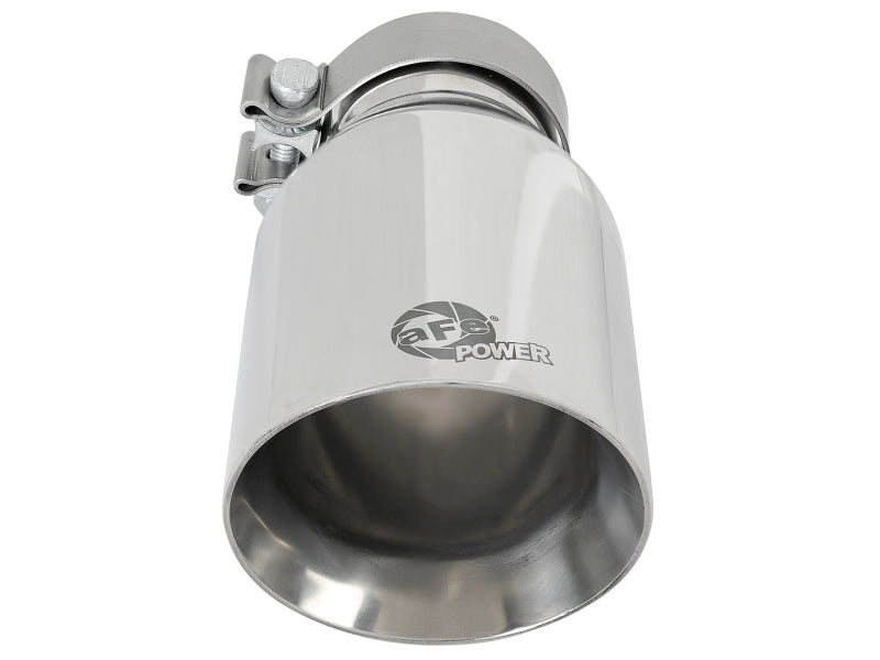 aFe MACH Force-Xp Univ 304 SS Double-Wall Clamp-On Exhaust Tip - Polished - 3in Inlet - 4.5in Outlet 49T30454-P092