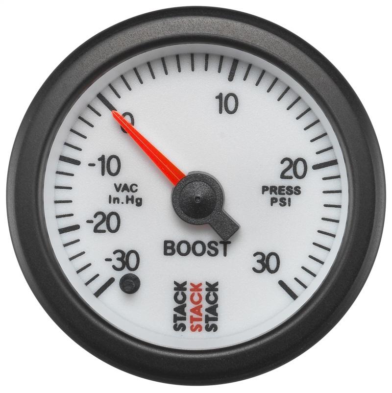 Autometer Stack 52mm -30INHG to +30 PSI (Incl T-Fitting) Pro Stepper Motor Boost Press Gauge - White ST3362 Main Image