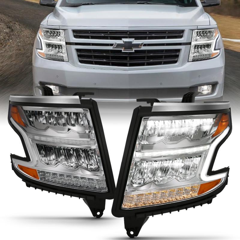 ANZO 15-20 Chevy Tahoe/Suburban LED Light Bar Style Headlights w/Sequential Chrome w/Amber 111479 Main Image