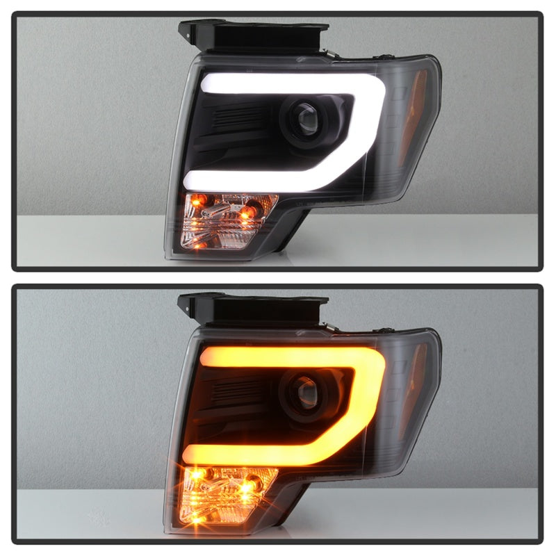 Spyder 09-14 Ford F-150 Projector Headlights - Halogen Model Light Bar - Blk PRO-YD-FF15009-SBLB-BK 5086204