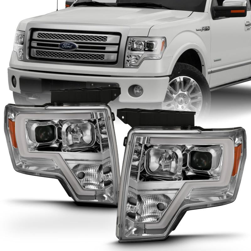 ANZO 2009-2014 Ford F-150 Projector Headlight Plank Style Chrome Amber 111444 Main Image