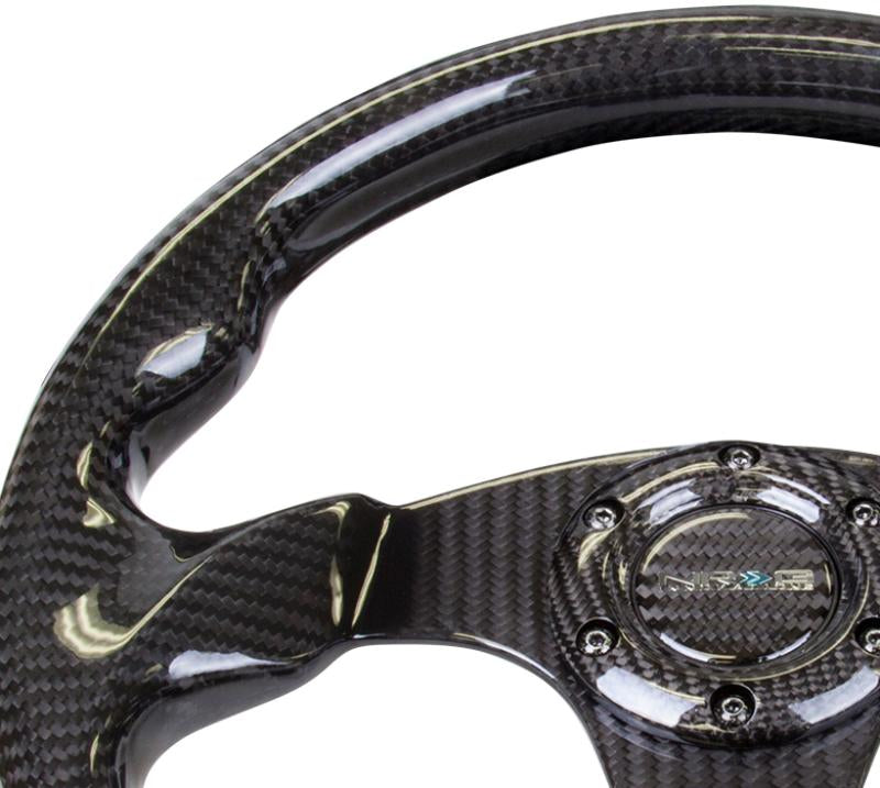 NRG Carbon Fiber Steering Wheel (320mm) Flat Bottom w/Shiny Black Carbon ST-009CF/BK Main Image