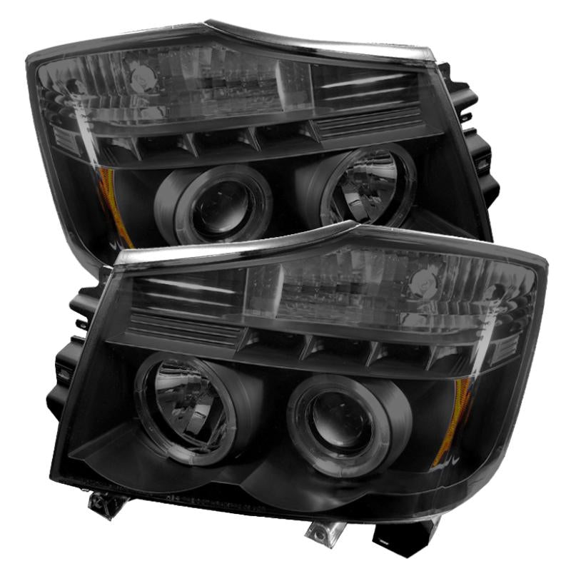 Spyder Nissan Titan 04-14 Projector Headlights LED Halo LED Blk Smke PRO-YD-NTI04-HL-BSM 5078605 Main Image