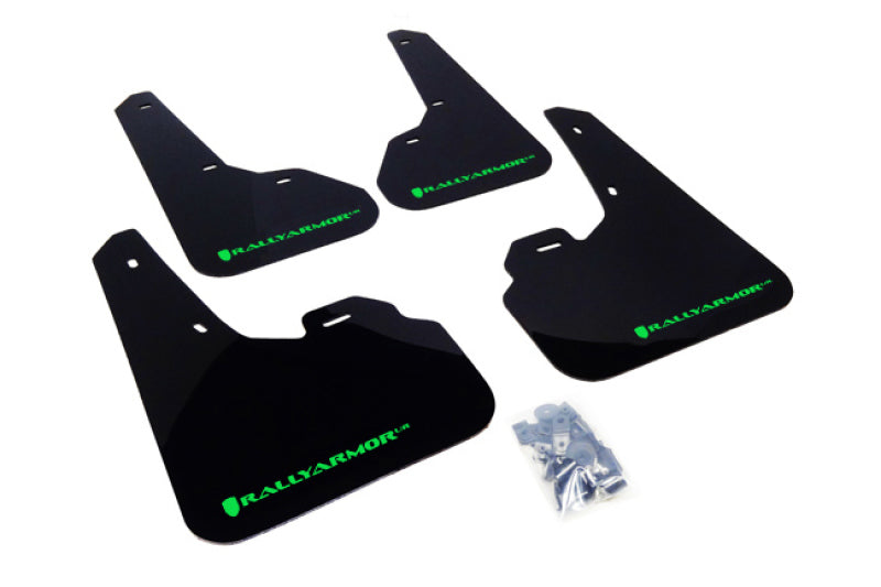 Rally Armor 2010+ Mazda3/Speed3 UR Black Mud Flap w/ Green Logo MF17-UR-BLK/GRN