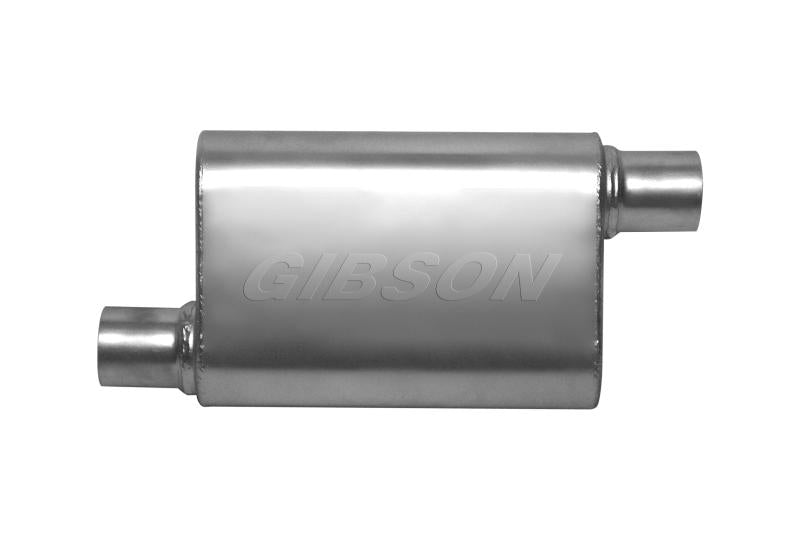 Gibson CFT Superflow Offset/Offset Oval Muffler - 4x9x18in/2.25in Inlet/2.25in Outlet - Stainless 55171S Main Image