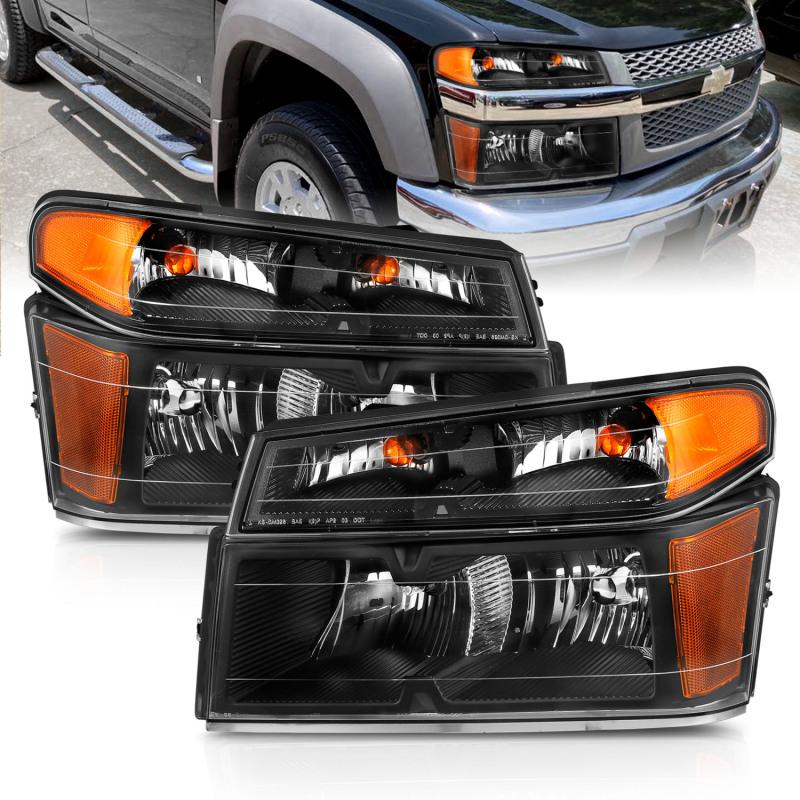 ANZO 2004-2006 Chevy Colorado Crystal Headlight Black Set (4pcs) Amber (OE Replacement) 111451 Main Image