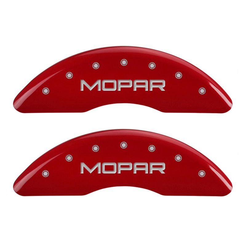 MGP 4 Caliper Covers Engraved Front & Rear MOPAR Red finish silver ch 32002SMOPRD Main Image