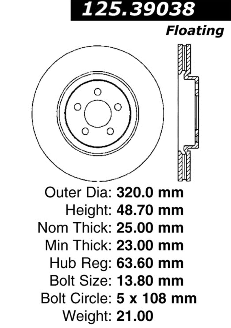 Stoptech 13 Ford Focus ST Front Premium High Carbon Cryo Brake Rotor 125.39038CRY Main Image