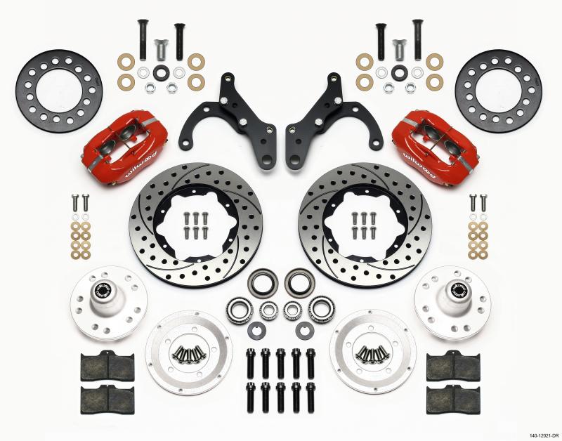 Wilwood Forged Dynalite Front Kit 11.00in Drill-Red 65-68 Chevy Impala -Drum Spindle 140-12021-DR Main Image