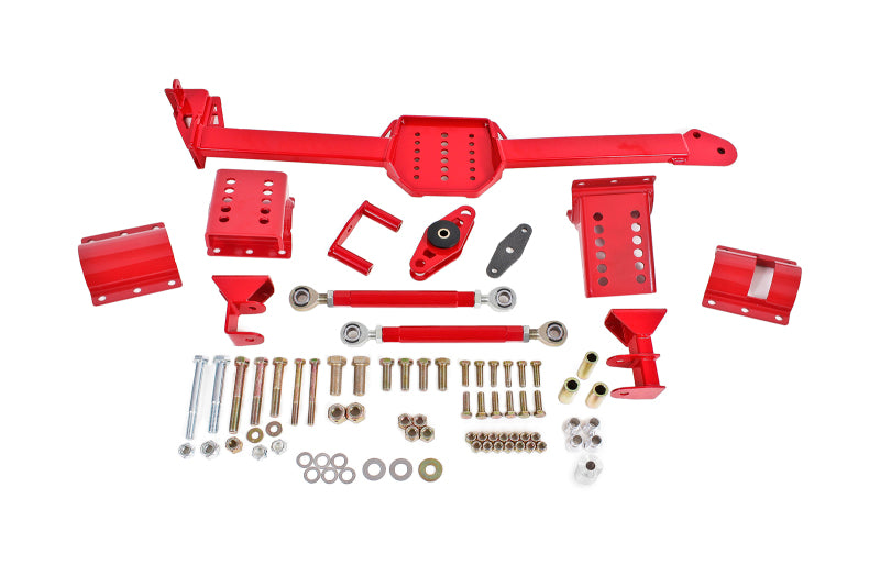 BMR 05-14 S197 Mustang Body Mount Watts Link Rod End/Poly w/ Adj. Axle Clamps - Red WL006R