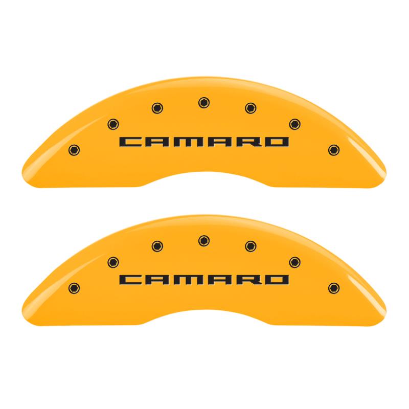 MGP 4 Caliper Covers Engraved Front & Rear Gen 5/Camaro Yellow finish black ch 14011SCA5YL Main Image