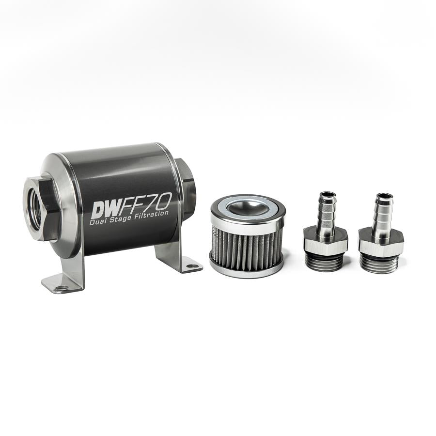 DeatschWerks 3/8 in, 40 micron, 70mm In-line fuel filter kit