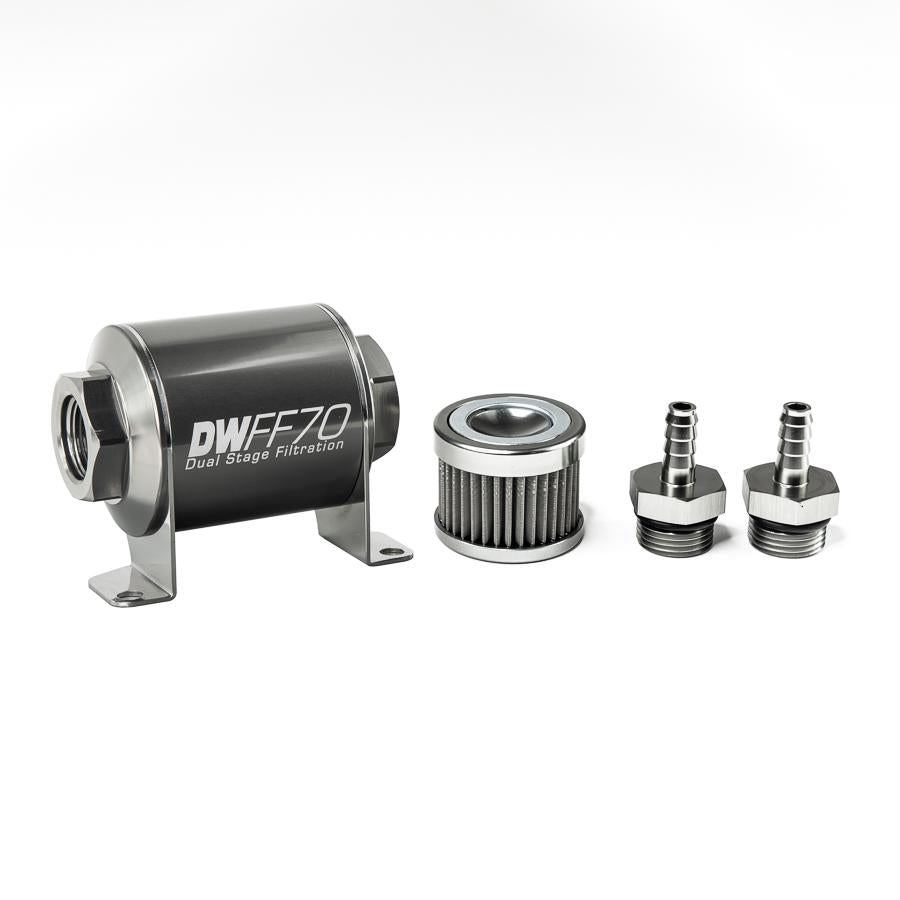 DeatschWerks 5/16 in, 40 micron, 70mm In-line fuel filter kit