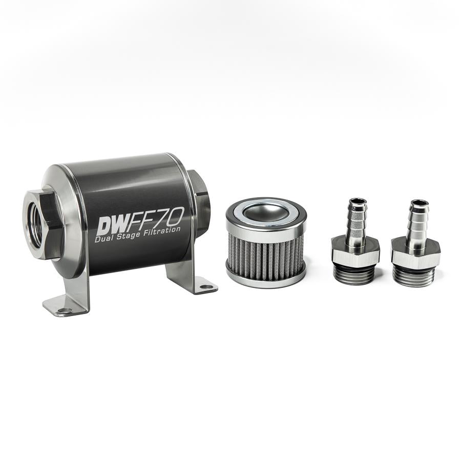 DeatschWerks 3/8 in, 100 micron, 70mm In-line fuel filter kit