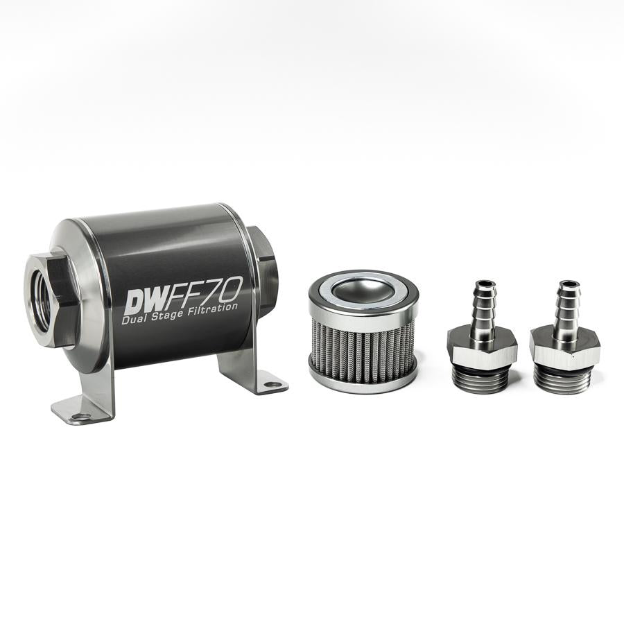 DeatschWerks 5/16 in, 100 micron, 70mm In-line fuel filter kit