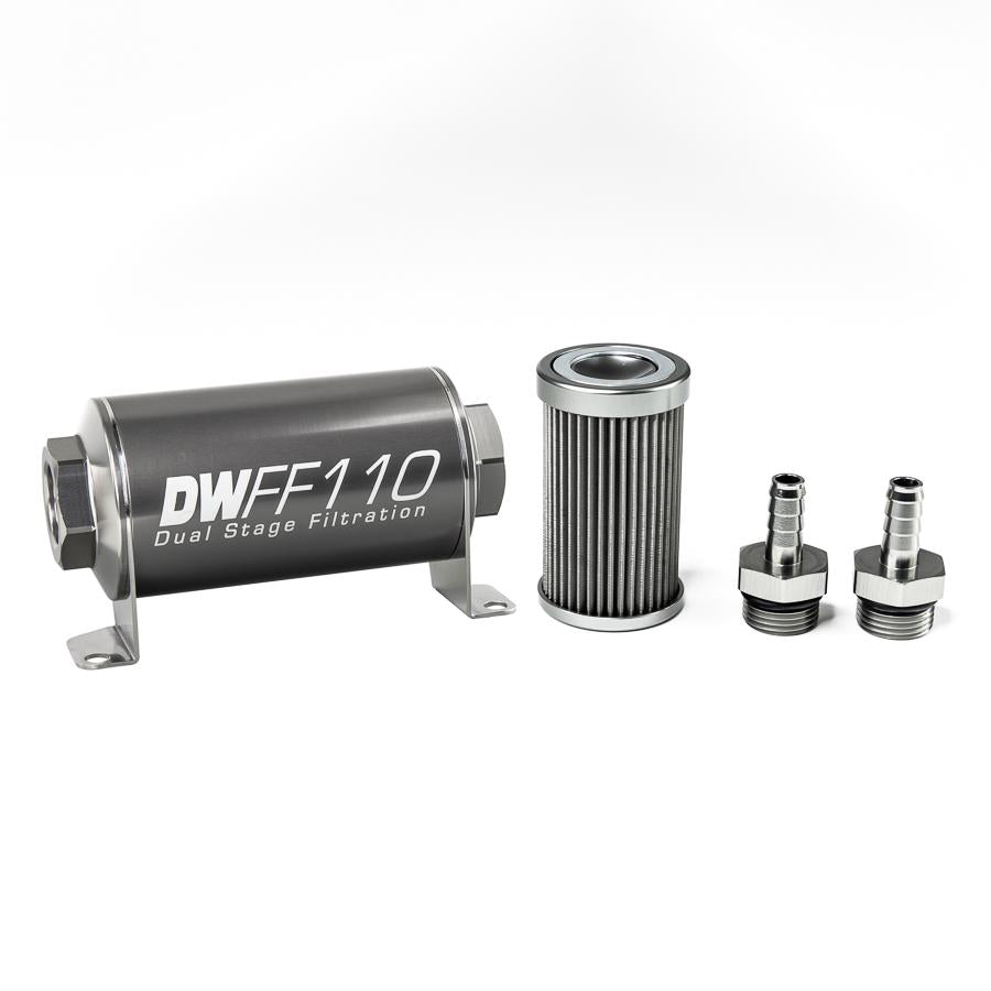 DeatschWerks 3/8 in, 40 micron, 110mm In-line fuel filter kit