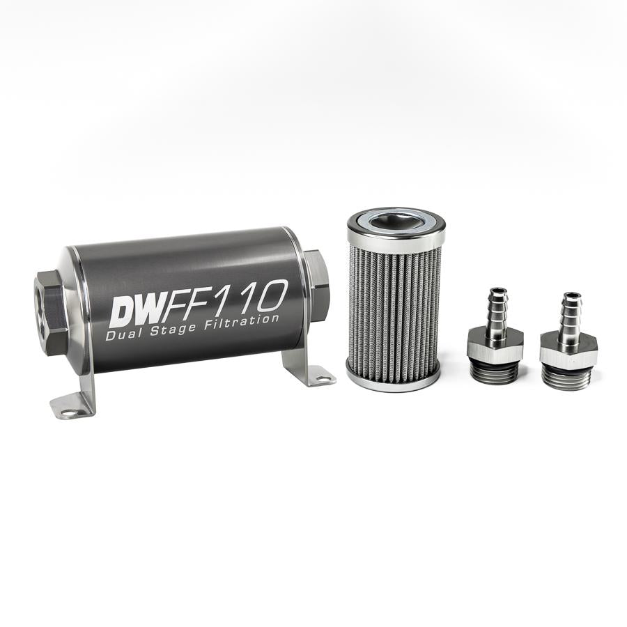 DeatschWerks 5/16 in, 100 micron, 110mm In-line fuel filter kit