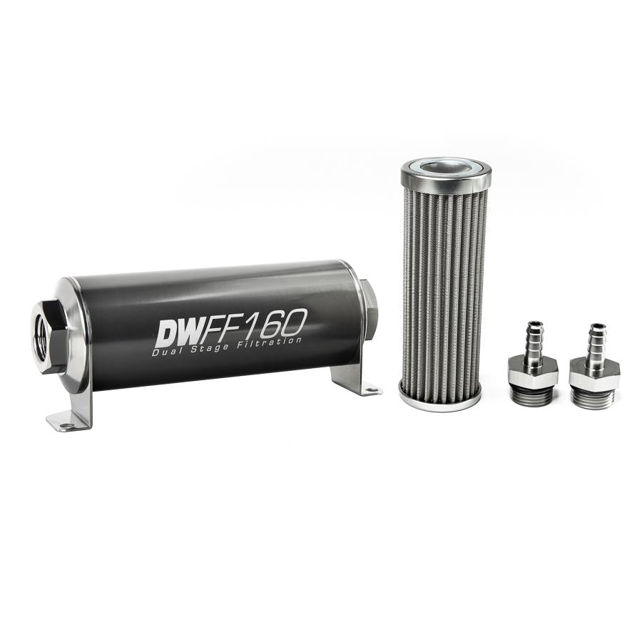 DeatschWerks 5/16 in, 100 micron, 160mm In-line fuel filter kit