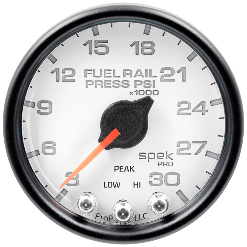 Autometer Spek-Pro Gauge Rail Press 2 1/16in 30Kpsi Stepper Motor W/Peak & Warn Wht/Blk P32112