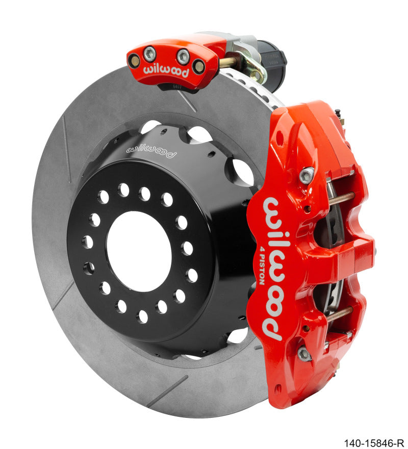 Wilwood Narrow Superlite 4R Rear P-Brk Kit AERO4 14in Rotor Big Ford  2.5in Off - Red 140-15846-R