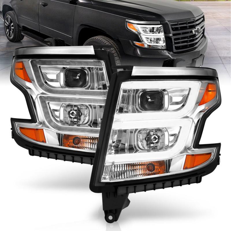 ANZO 2015-2020 Chevy Tahoe Projector Headlights Plank Style Chrome w/DRL 111493 Main Image