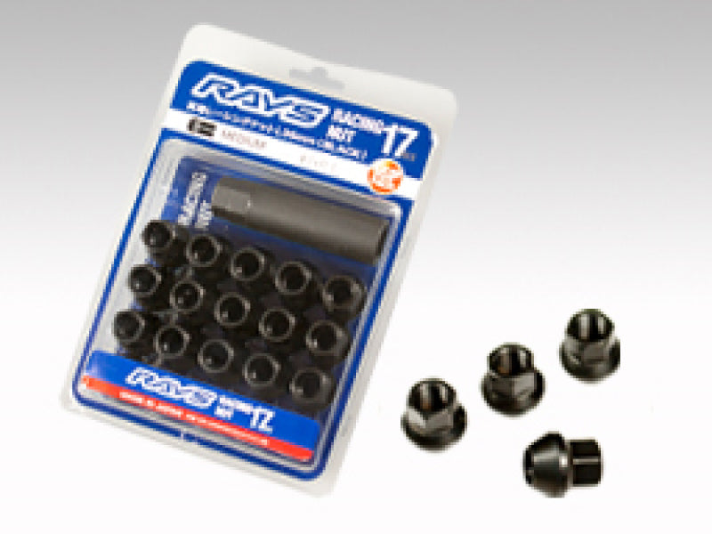 Rays 17 Hex Racing Nut Set L25 Short Type 12x1.25 - Black Chromate (16 Pieces) W17RN12125BL25