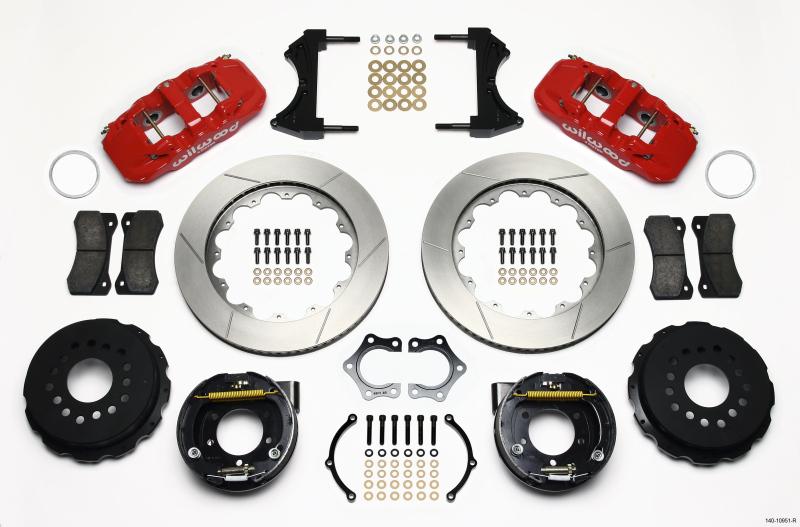 Wilwood AERO4 Rear P-Brake Kit 14.00in Red Mopar/Dana 2.36in Off w/Snap Ring Brng 140-10951-R Main Image