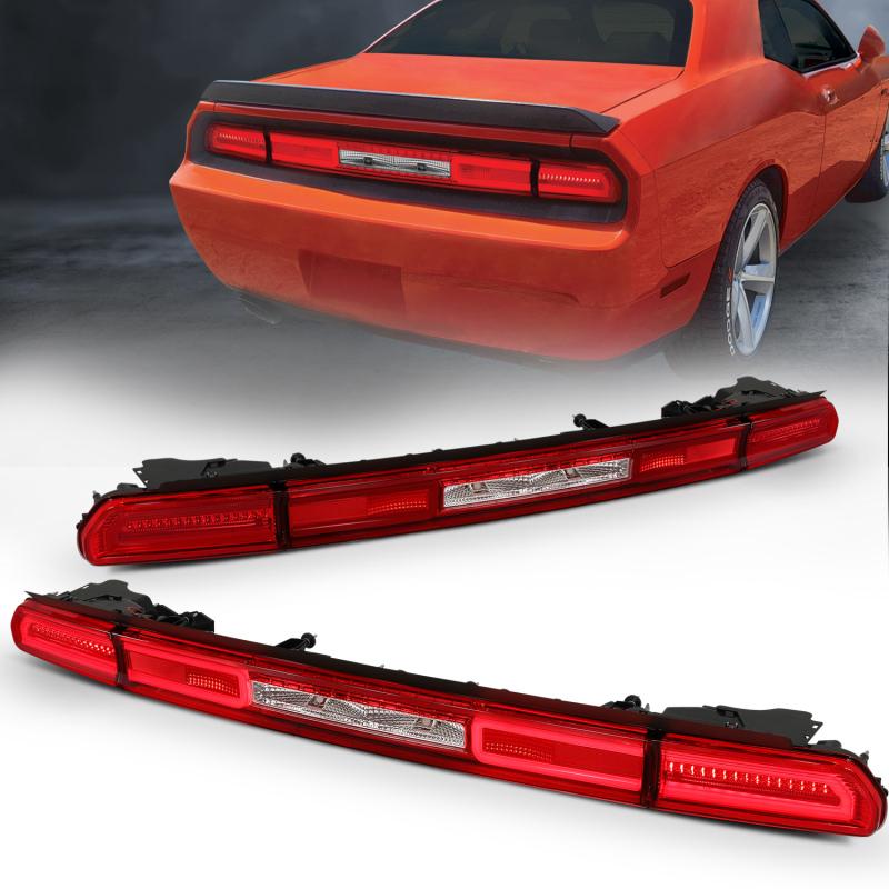 ANZO 08-10 Dodge Challenger LED Taillights - Red/Clear w/Sequential Turn Signal 321348 Main Image