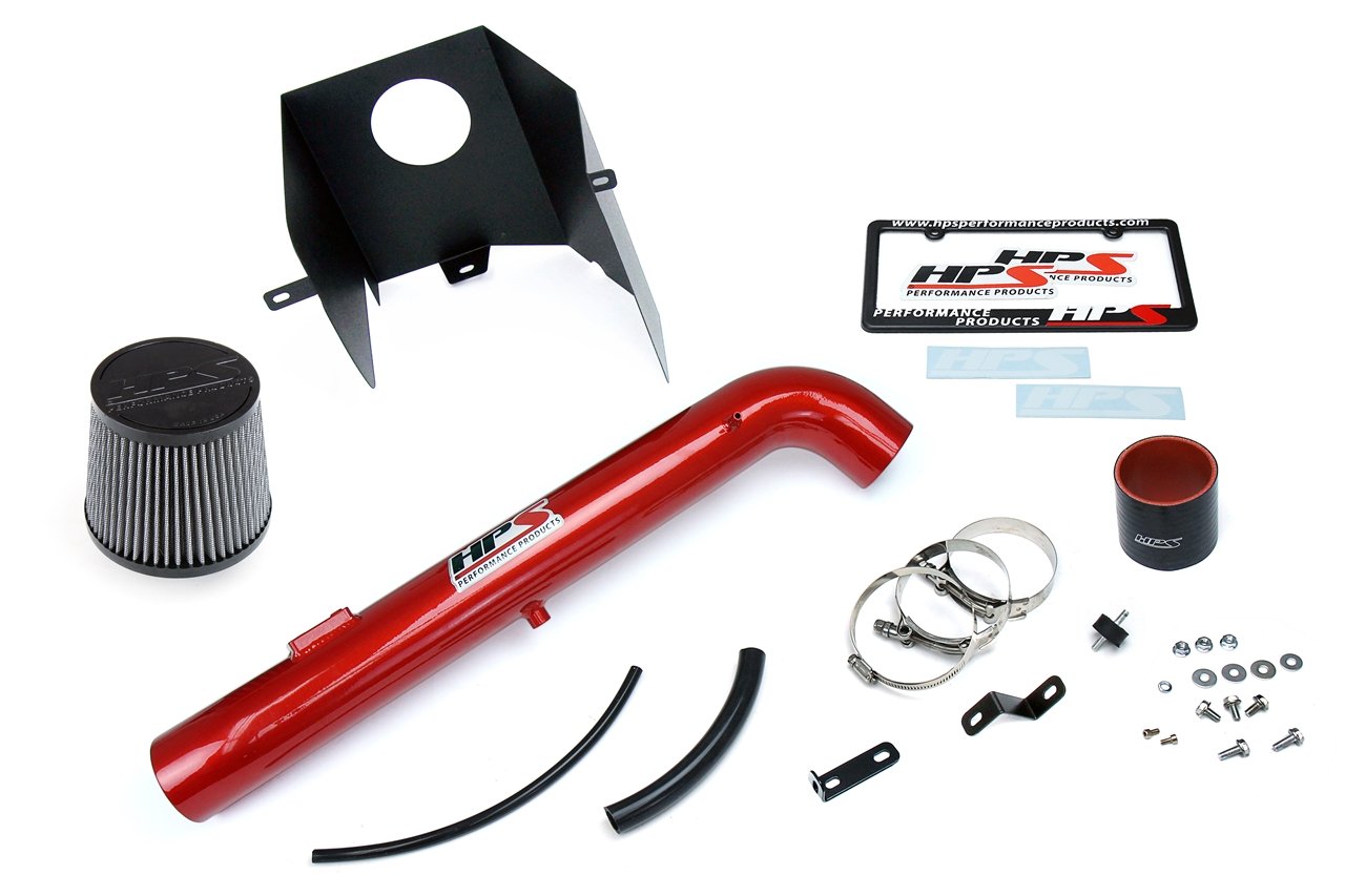 HPS Performance Shortram Air Intake Kit 2005-2017 Toyota Tacoma 2.7L 4CyL, Includes Heat Shield, Red