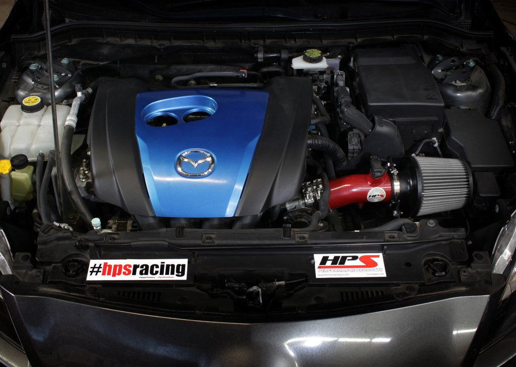 HPS Performance Shortram Air Intake Kit 2012-2013 Mazda Mazda3 2.0L Skyactiv, Includes Heat Shield, Red