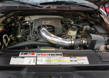HPS Shortram Air Intake Kit 1997-1999 Ford F250 4.6L 5.4L V8, Includes Heat Shield, Polish
