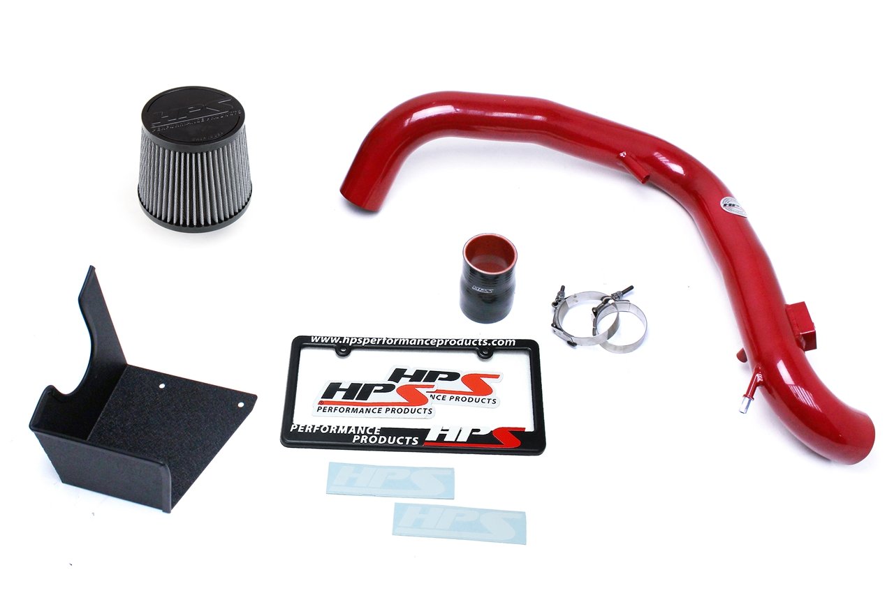 HPS Performance Shortram Air Intake Kit 2014-2015 Ford Fiesta ST 1.6L Turbo, Includes Heat Shield, Red