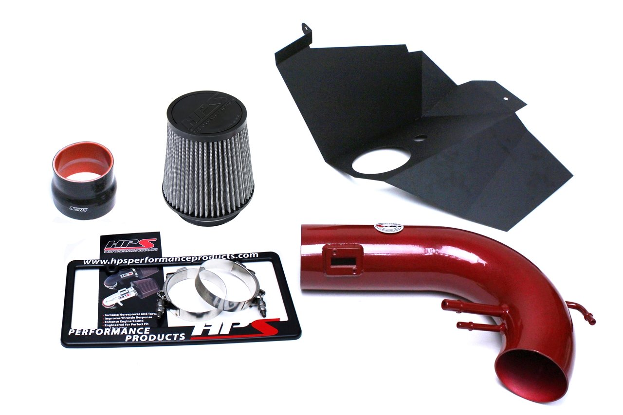 HPS Performance Shortram Air Intake Kit 2015-2017 Ford Mustang GT V8 5.0L, Includes Heat Shield, Red