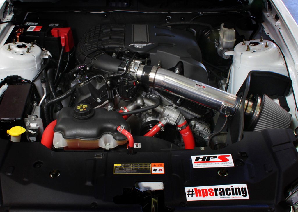 HPS Performance Shortram Air Intake Kit 2011-2014 Ford Mustang 3.7L V6, Includes Heat Shield, Red