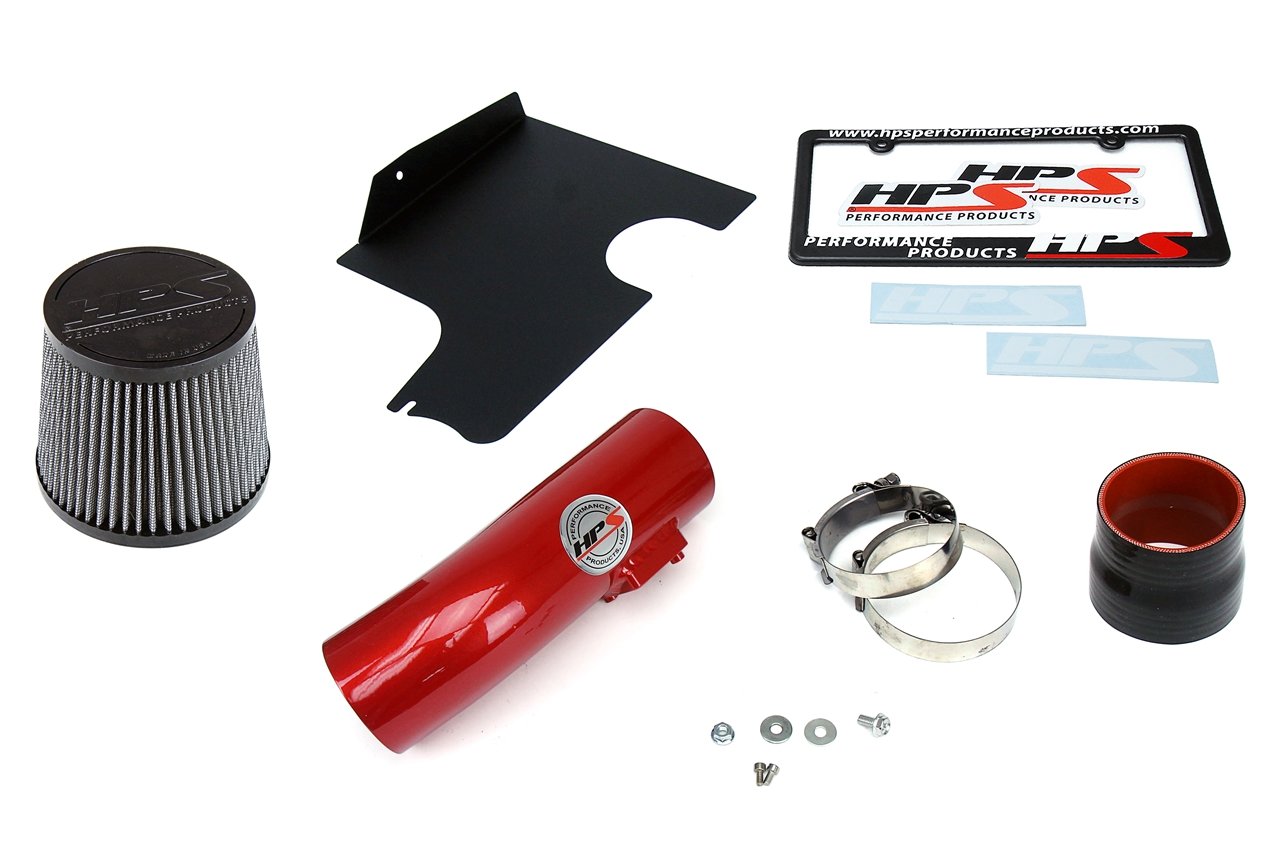 HPS Performance Shortram Air Intake Kit 2008-2014 Subaru WRX STI 2.5L Turbo, Includes Heat Shield, Red