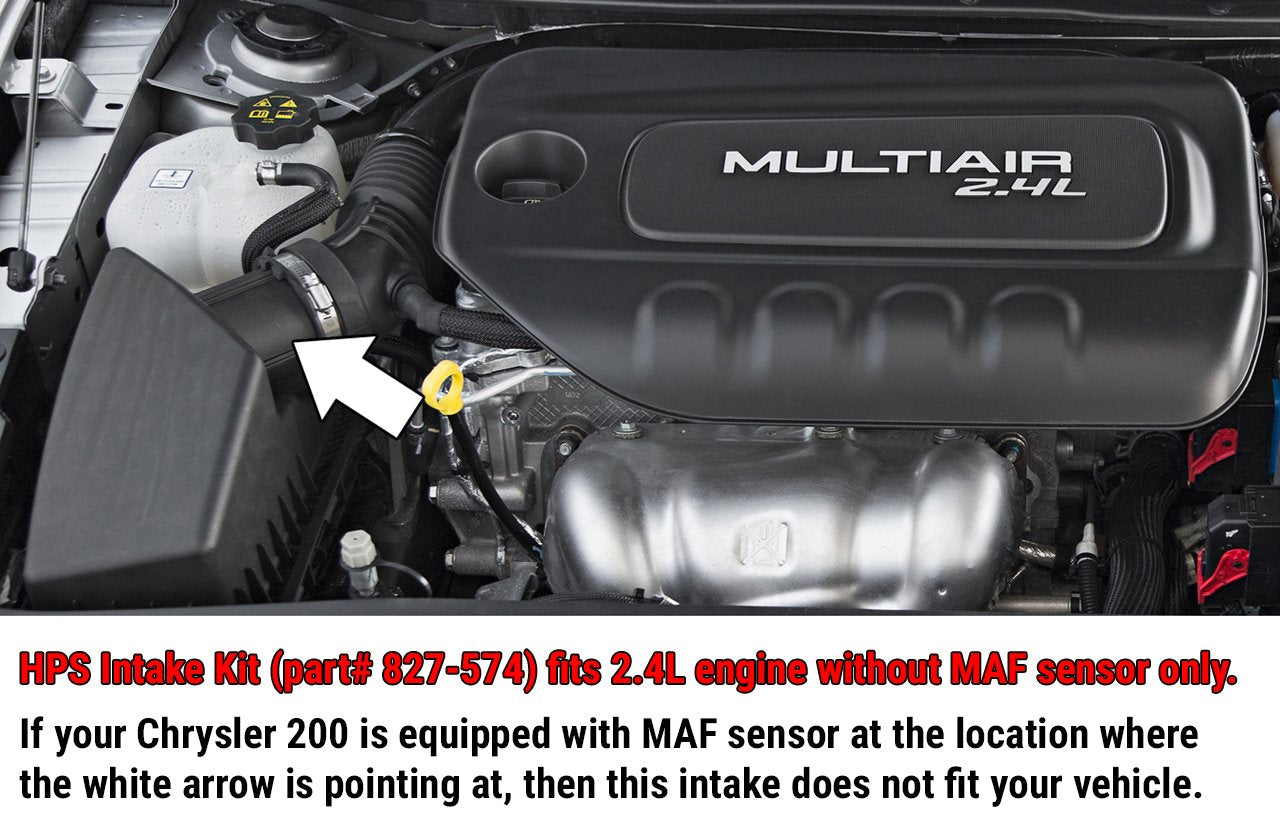 HPS Performance Shortram Air Intake Kit 2015-2017 Chrysler 200 2.4L without MAF sensor, Includes Heat Shield, Black