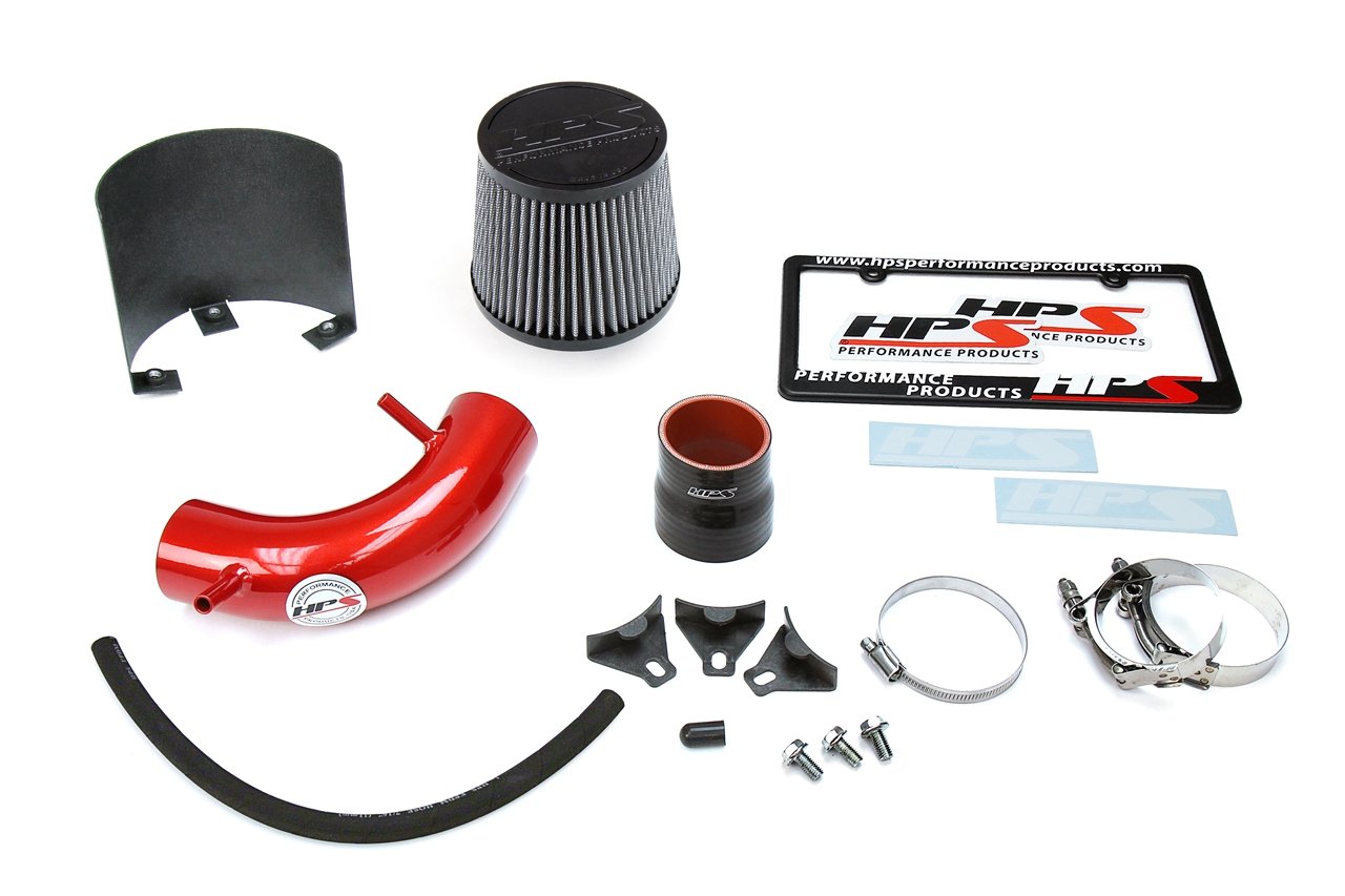 HPS Performance Shortram Air Intake Kit 2014-2015 Ford Fiesta 1.6L Non Turbo, Includes Heat Shield, Red