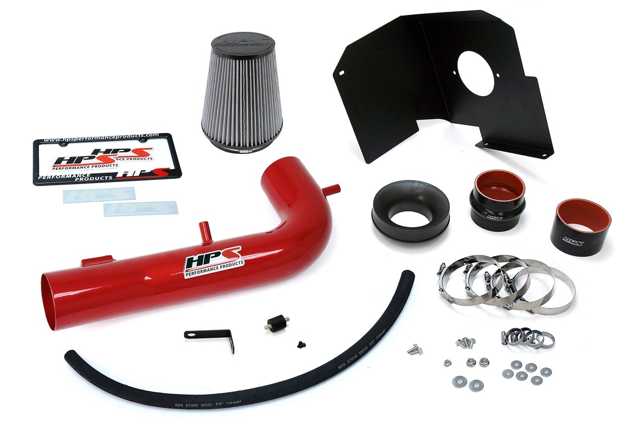 HPS Performance Shortram Air Intake Kit 2015-2018 Chevy Suburban 1500 5.3L V8, Includes Heat Shield, Red