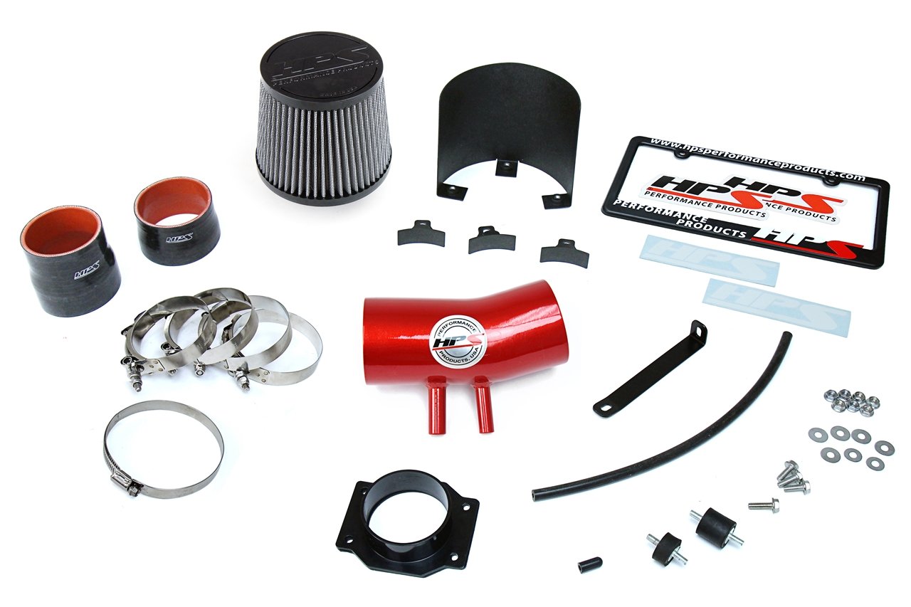 HPS Performance Shortram Air Intake Kit 1999-2004 Nissan Frontier 3.3L V6 Non Supercharged, Includes Heat Shield, Red