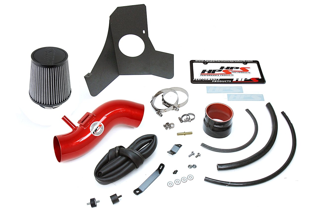 HPS Performance Shortram Air Intake Kit 2017-2018 Honda Ridgeline 3.5L V6, Includes Heat Shield, Red