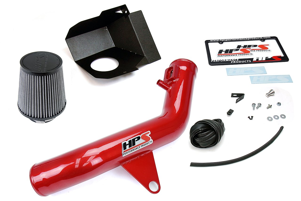 HPS Performance Shortram Air Intake Kit 2012-2016 BMW M135i M135ix F20 F21 3.0L Turbo N55, Includes Heat Shield, Red